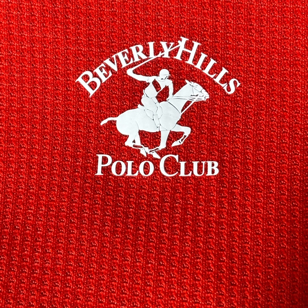 Beverly Hills Polo Club Red Long Sleeve Shirt Size Small Waffle Knit Loungewear - Picture 3 of 9